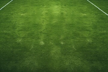 Overhead view of football pitch with grass lines. Generative AI