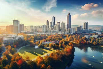 Aerial panorama of Atlanta, Georgia skyline in the USA. Generative AI