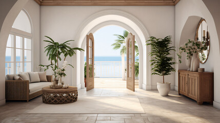 Fototapeta na wymiar Mediterranean coastal style interior design of modern interior
