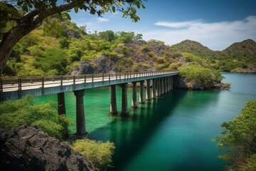 Fototapeta na wymiar Stunning bridge with breathtaking scenery in Coron. Generative AI