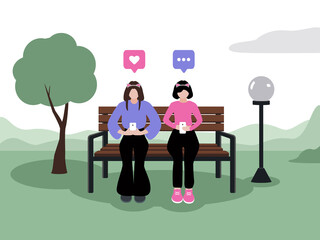 Two little girls with fair skin are sitting in phones