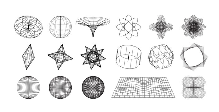 Retrofuturism Elements Set. Vector Basic Figures, Graphic Elements of Geometrical Shapes. Universal Trendy Shapes. Vector Illustraton.