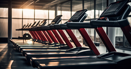 Cardio machines lined up in a modern gym