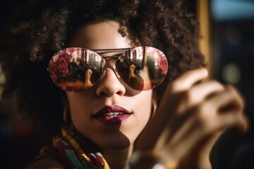 shot of a performer putting on her shades in front of the camera