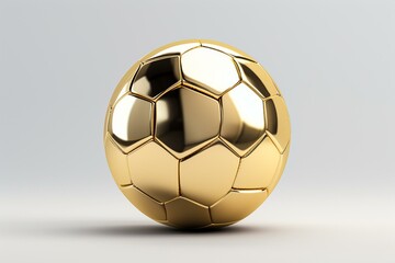 3D golden soccer ball on grey background. Generative AI