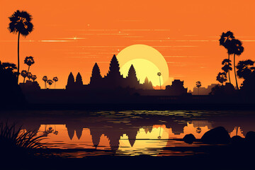 Naklejka premium Beautiful landscape of Angkor Wat in Cambodia Vector