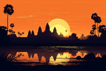 Deurstickers Beautiful landscape of Angkor Wat in Cambodia Vector © pitchaya