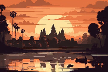 Obraz premium Beautiful landscape of Angkor Wat in Cambodia Vector
