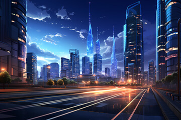 asphalt road and modern city anime style