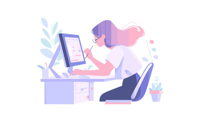 Business woman working hard on her computer 