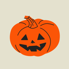 Dark orange pumpkin. Hand drawn modern Vector illustration. Isolated design element. Halloween, spooky, jack-o-lantern.