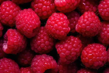 seamless background of many beautiful and shiny raspberry, top view.