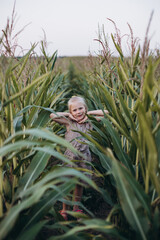 Fototapeta premium cheerful blonde girl and corn field