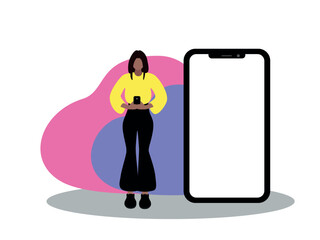 A girl with dark skin with a large phone screen