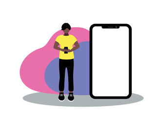 A guy with dark skin with a big phone screen