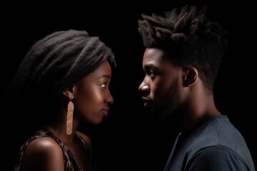 shot of a young couple exploring the boundaries of their relationship against black