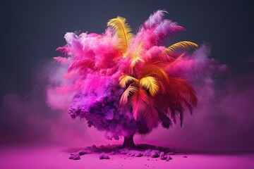 a colorful 3d image of an holi palm tree, in the style of nature morte
