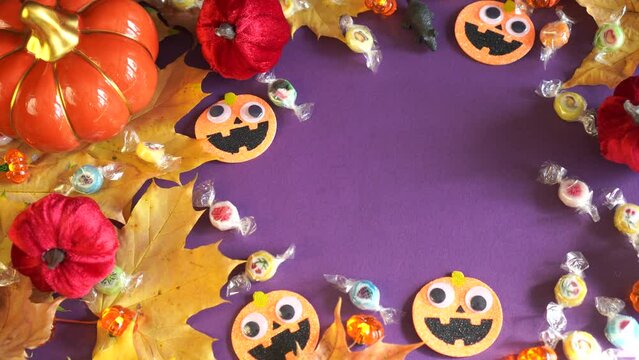 halloween background with pumpkin and flowers