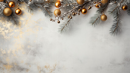 sfondo natalizio per biglietti di auguri digitali con fiocchi di neve, palle di natale, colori tenui, spazio per testo - obrazy, fototapety, plakaty