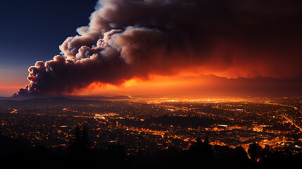 Vast Wildfire Smoke Engulfs the Night Sky Above Urban Landscape