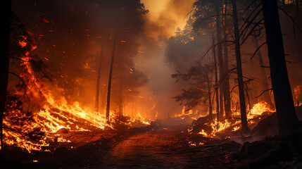 Fiery Destruction: Forest Engulfed in Wildfire