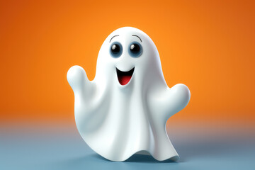 Cute halloween cartoon white boo ghost in 3d style