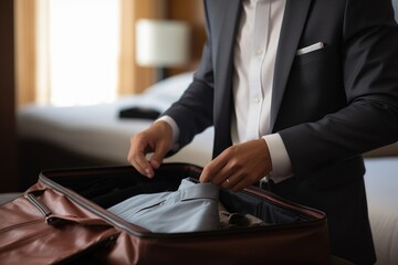 businessman packing suitcase for trip