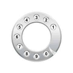 Rotary phone dial, old telephone numbers, retro vintage phone disc. Telephone numbers, abstract disk against white background. Vector illustration