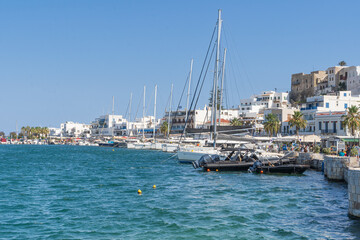 The harbour in Naxos town on the island of Naxox one of the Cyclades islands in Greece - obrazy, fototapety, plakaty