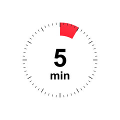 Stopwatch 5 minutes timer clock icon. Countdown timer. Different uses such as preparation time, cosmetic or chemical application time, waiting time. Vector illustration