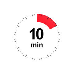 Stopwatch 10 minutes timer clock icon. Countdown timer. Different uses such as preparation time, cosmetic or chemical application time, waiting time. Vector illustration