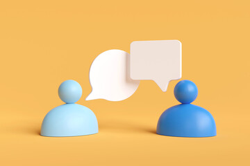 Customer negotiations with service provider. Blue human icon with speech bubbles. Concept of customer relations and communication conversation between people or debate, argument, and counseling