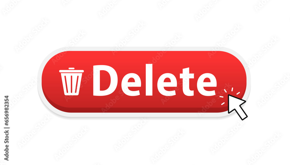 Poster mouse cursor click red erase, wipe, delete button or sign for website, mobile app, ui. pointer click