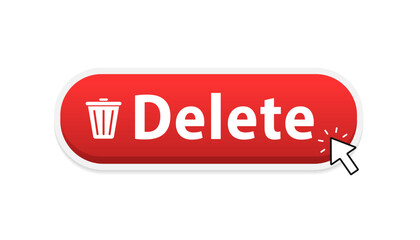 Mouse cursor click red erase, wipe, delete button or sign for website, mobile app, UI. Pointer click. Vector web button. Vector illustration