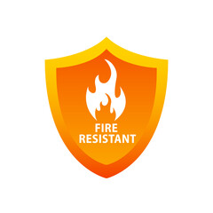 Fire Resistant Icon or Fire Resistant Sign. Fire protection. Vector fire shield. Security vector icon. Protection icon. Shield icon. Flame sign. Vector illustration