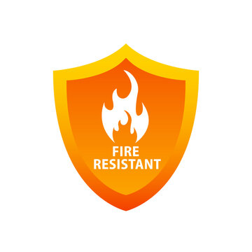 Fire Resistant Icon or Fire Resistant Sign. Fire protection. Vector fire shield. Security vector icon. Protection icon. Shield icon. Flame sign. Vector illustration