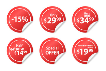 Set of colored labels and tags for sale. Sale price promotion discount sticker banner watercolor paint hand drawn style. Vector illustration