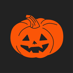 Dark orange pumpkin. Hand drawn modern Vector illustration. Isolated design element. Halloween, spooky, jack-o-lantern.