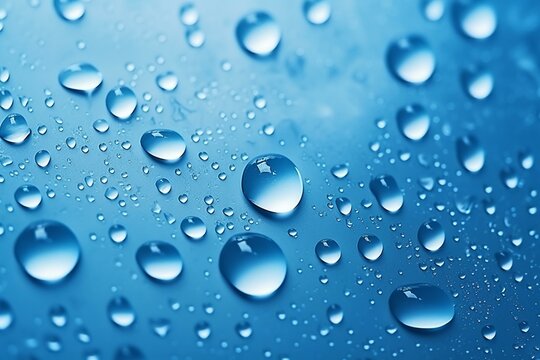 Background with drops of water in blue color. Generative AI