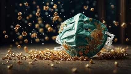 concept of the idea of protecting a mask from viruses. various medical masks that save you from infection