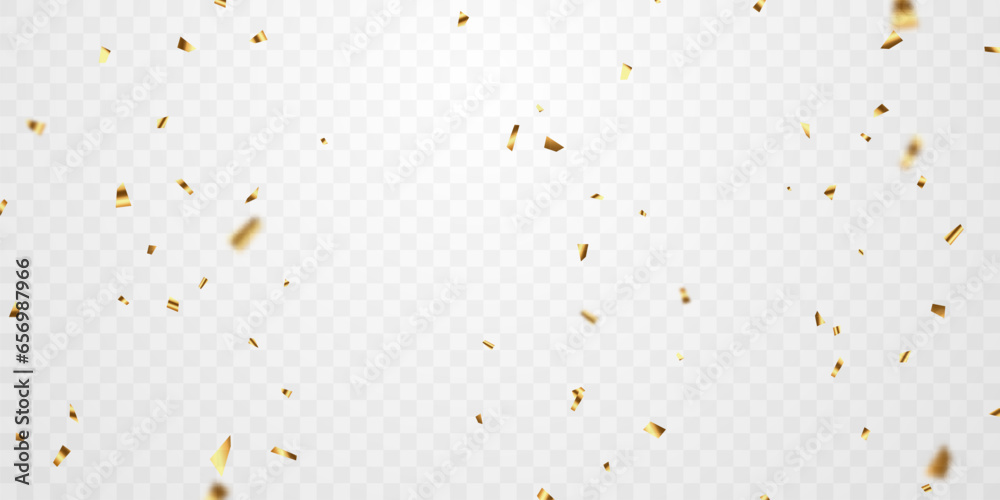 Wall mural golden confetti and zigzag ribbon falling from above streamer, tinsel vector