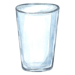 Glass empty blue tumbler Watercolor drawing  Hand drawn illustration on a white background for design, decorating invitations and cards, making stickers, embroidery scheme, print on packaging