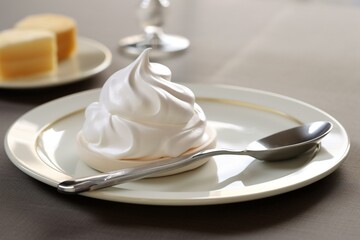 Delicious meringue served on a white platter. Generative AI - obrazy, fototapety, plakaty