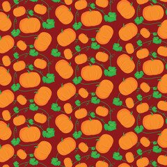 Vector illustration. Seamless ornament, background. Pumpkins on a dark background.