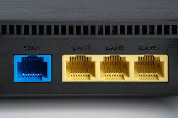 Black wireless internet router isolated on white background. 
Wireless Wi-Fi router isolated on...