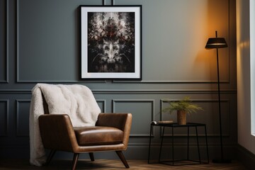 Poster frame displayed in contemporary home decor. Generative AI