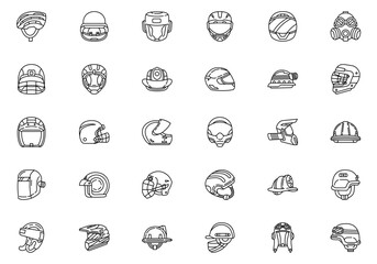 Collection of helmets line art icon vector 