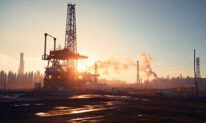 Obraz premium Offshore Oil station drilling rig and Oil production.