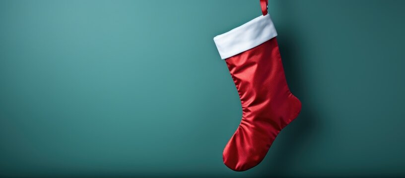Classic holiday stocking against a green backdrop.