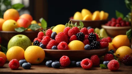 Gordijnen Photo fruits vibrant and colorful image of juicy fruits juice fresh splash water 11 © GUS